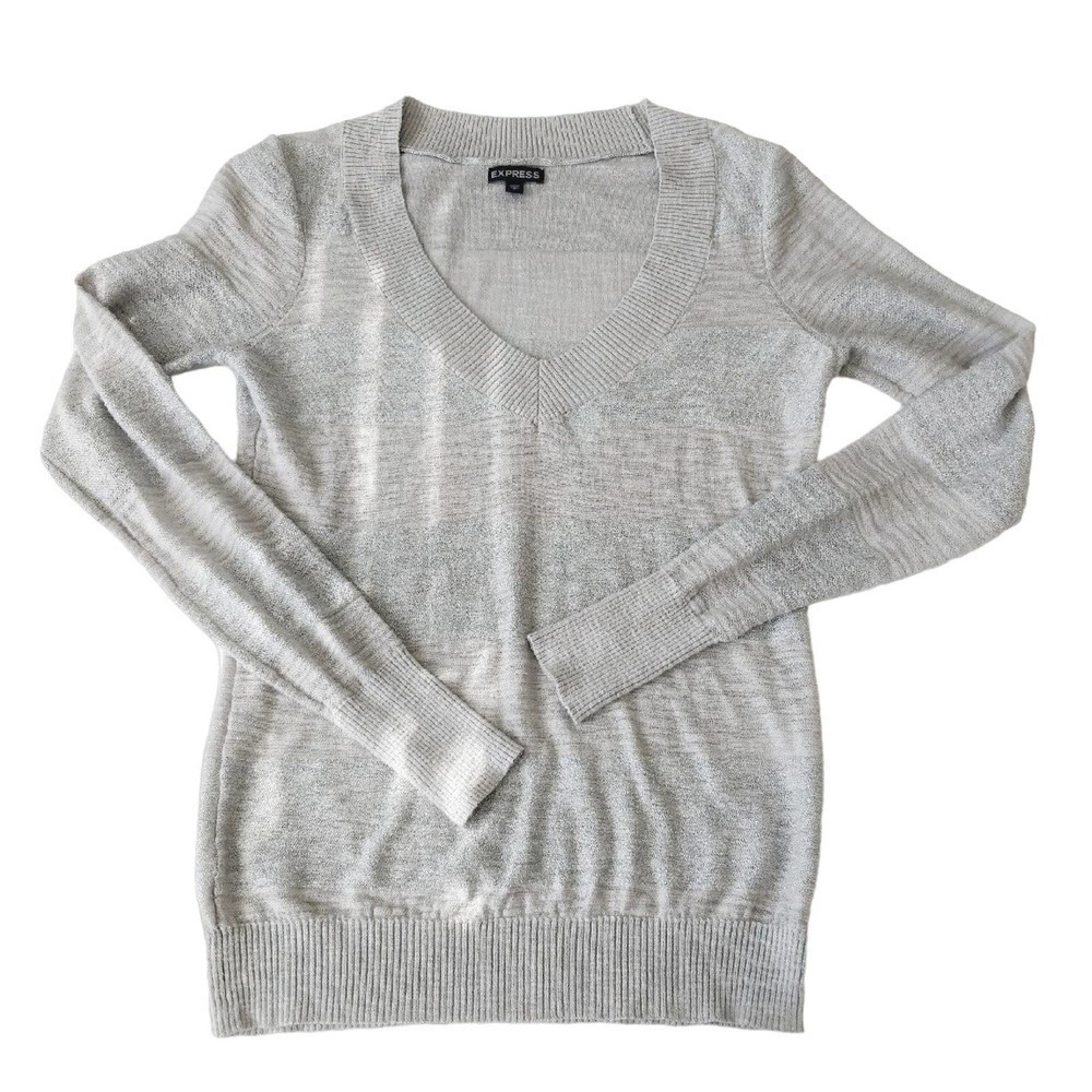 Express Size Small Silver V-Neck Sweater